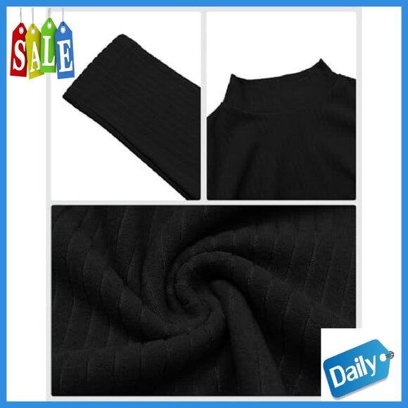 Long Sleeve Turtleneck Sweater Dress Ribbed Knit Mini A-Line Thermal - Picture 6 of 8